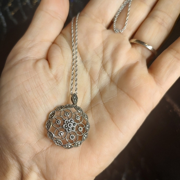 Judith Jack Necklace Sterling Silver Marcasite Pendant - Picture 8 of 15